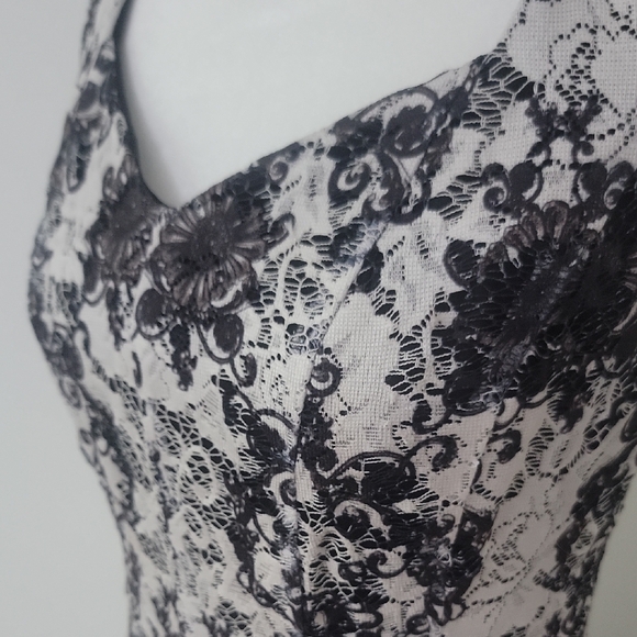 Gabby Skye Black White Sleeveless Sweetheart Neckline Lace Midi Dress Size 10 - Picture 6 of 11